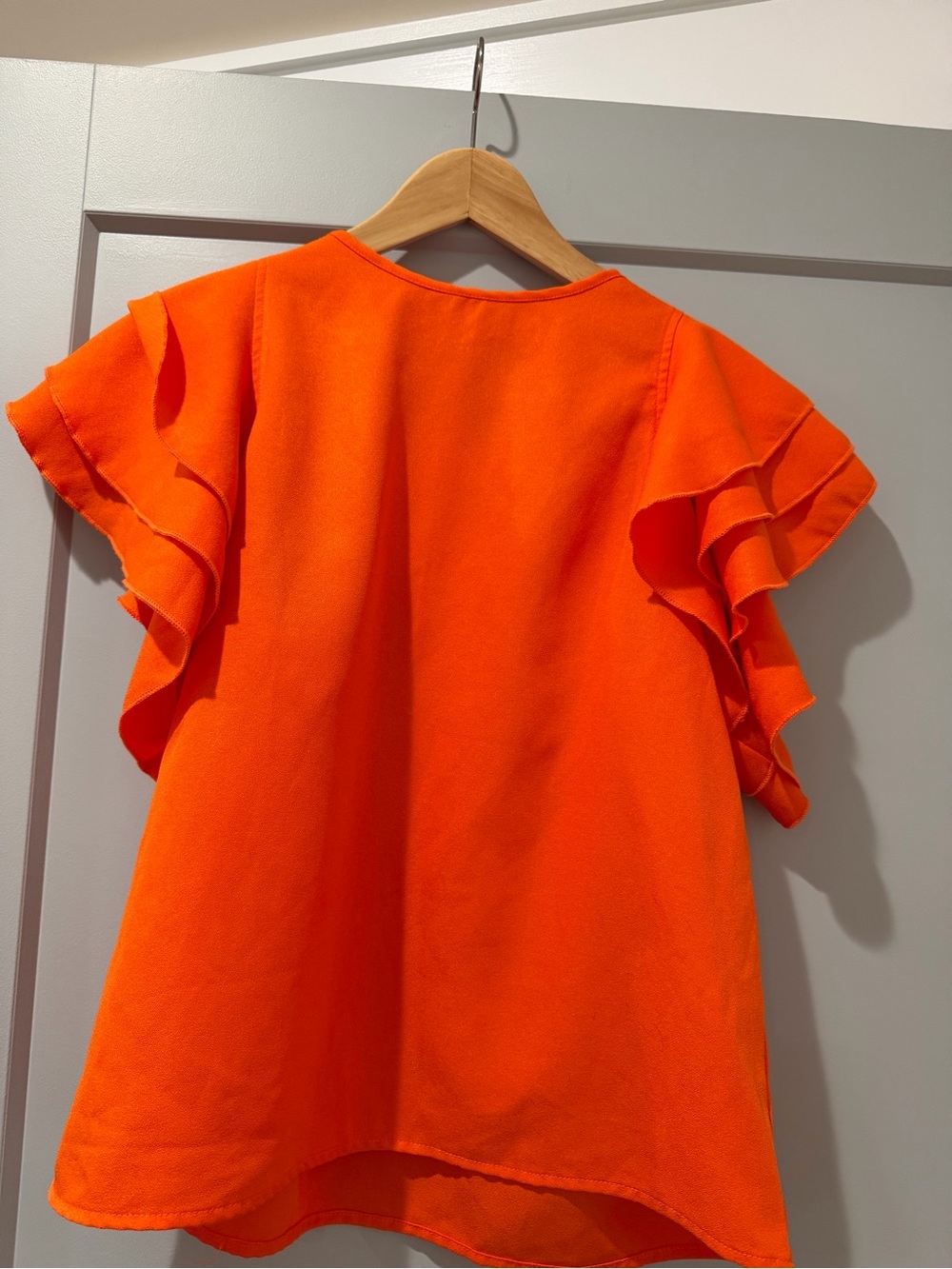 Bright Orange Ruffle Sleeve Blouse